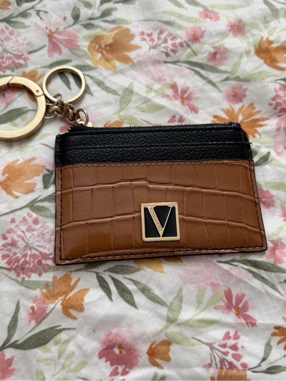 Victoria's Secret Black & Brown Croc-Embossed Card Holder Keyring
